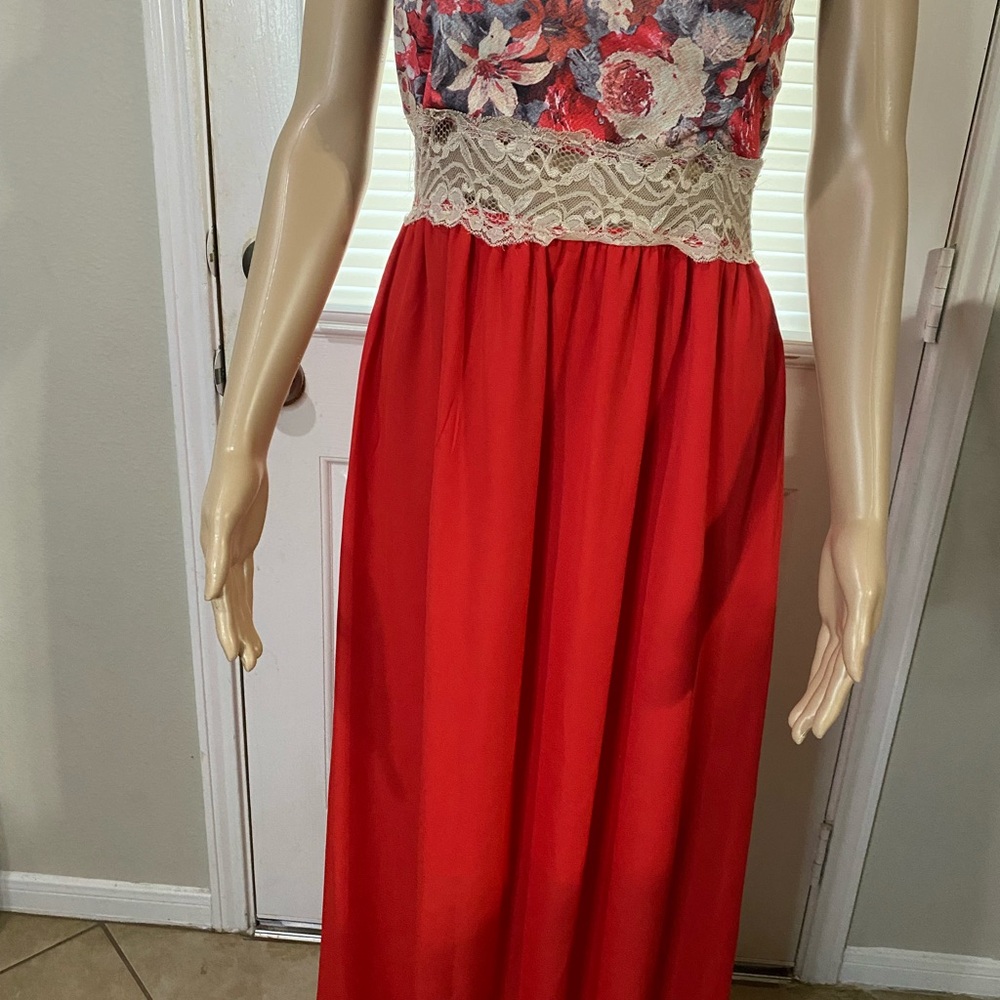 Floral Lace Red Maxi Dress